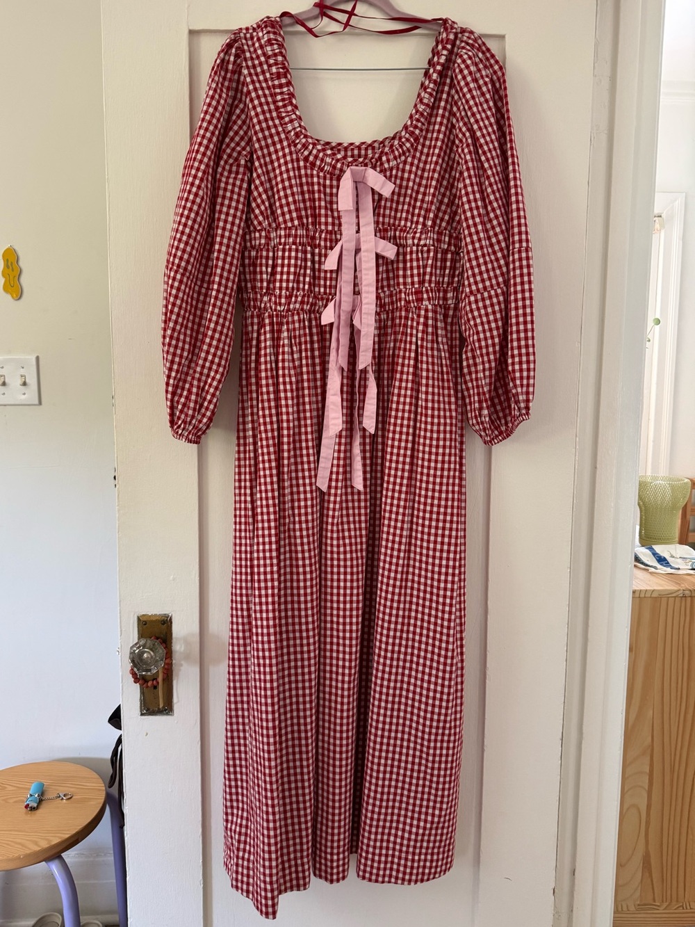 Dakota Bow Midi Dress in Red Gingham by Damson Madder Size 12